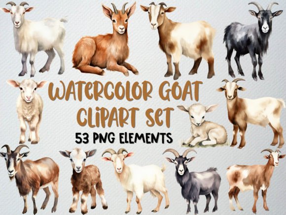 Download Watercolor Goat Clipart Set, Lamb Png - Premium Bundle