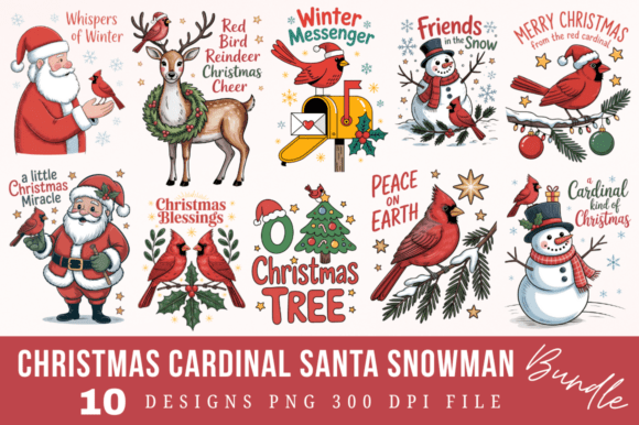 Download Christmas Cardinal Santa Snowman PNG Des - Card Collection