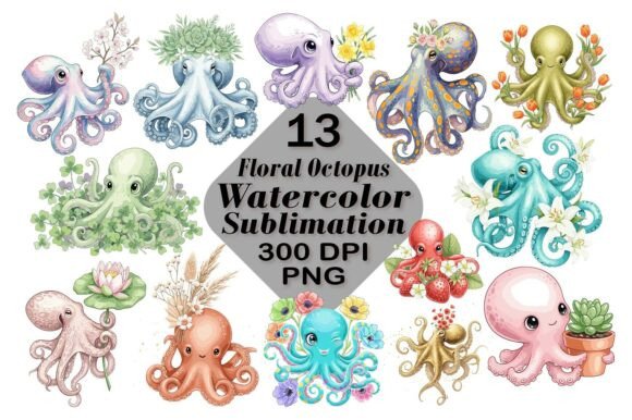 Download Floral Octopus Watercolor Sublimation - Sublimation Collection